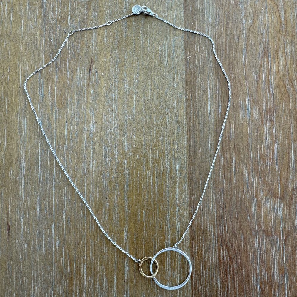 Stella & Dot necklace, sterling silver + gold, two toned, 18”.